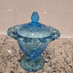Indiana Glass Blue Covered Compote Candy Dish